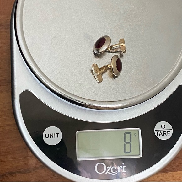 Vintage SWANK Ruby Red Stone Cabochon Gold-tone Cufflinks 8g - Picture 6 of 11